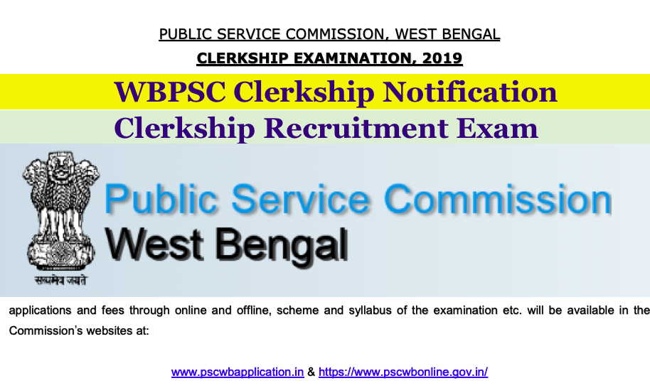 wbpsc clerkship recruitment exam 2022 notification, application form fill up dates