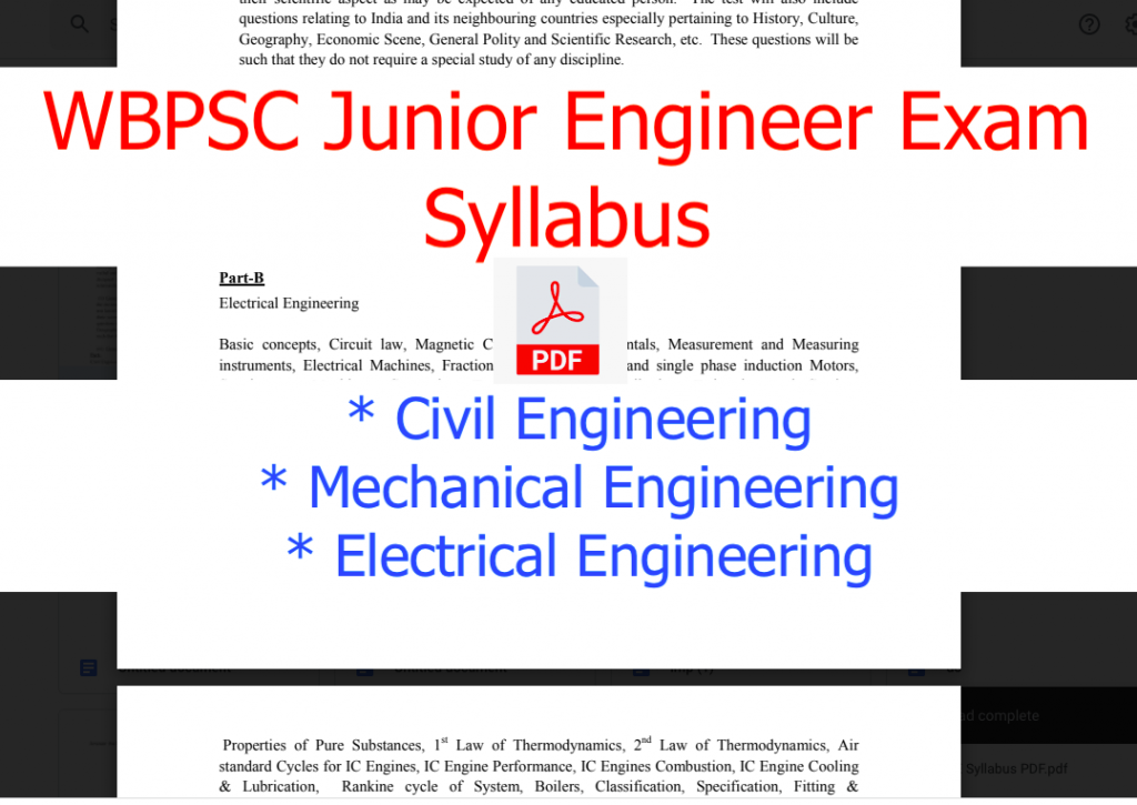 west bengal psc junior engineer (JE) syllabus download pdf 2022 civil electrical mechanical diploma engineering