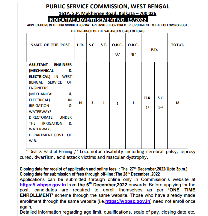 wbpsc ae recruitment notification 2022 online application form - advertisement details