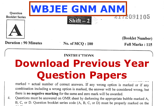 wbjee gnm anm question papers download pdf