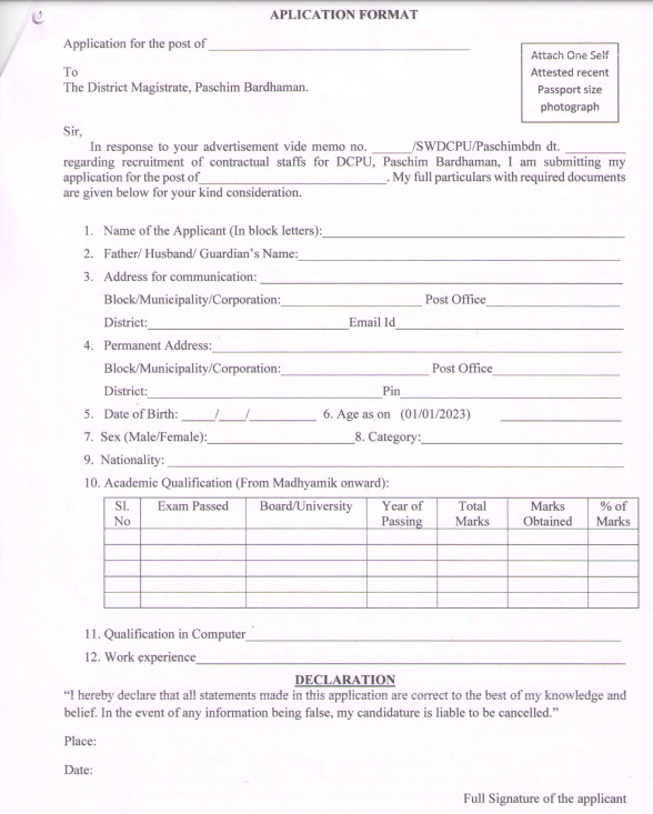 wb social welfare department recruitment 2023 - application form