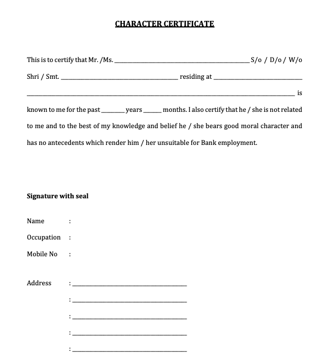 character certificate application form download pdf