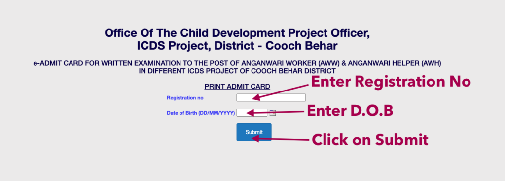 coochbehar district anganwadi helper and worker admit card download