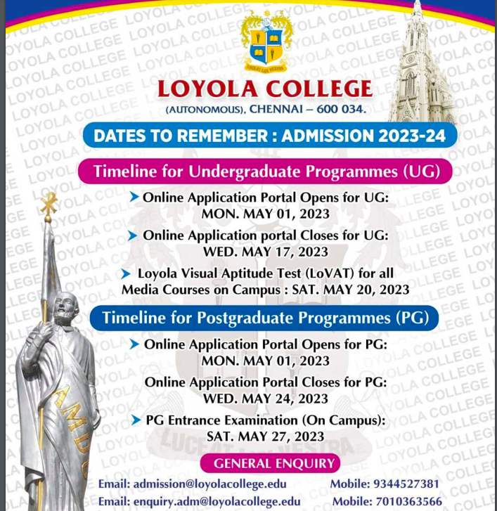 loyola college admission 2023 selection list download ug courses