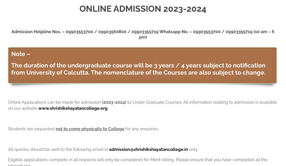 shri shikshyatan college kolkata admission 2023 merit list notice