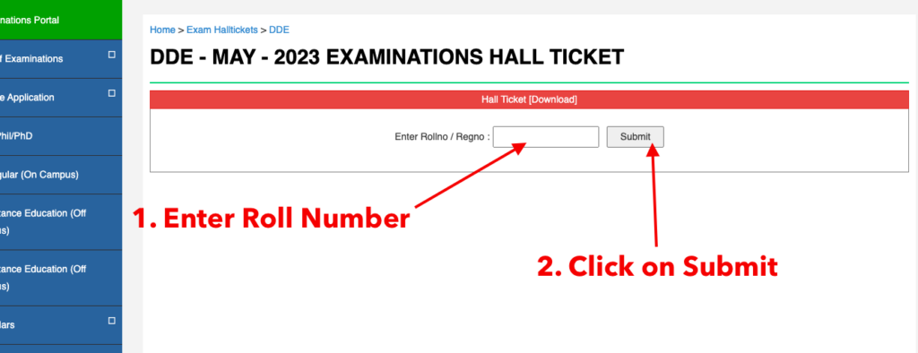 audde may 2023 hall ticket download, exam date