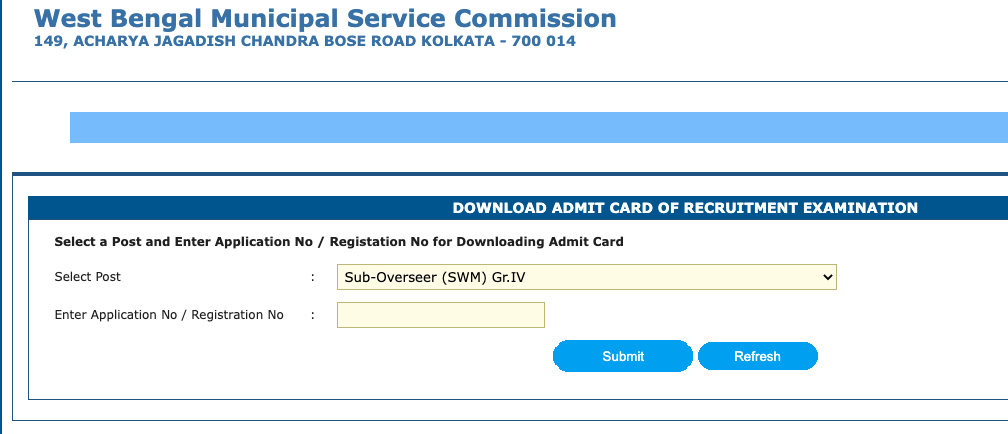 kmc sub overseer admit card download window website mscwb.org