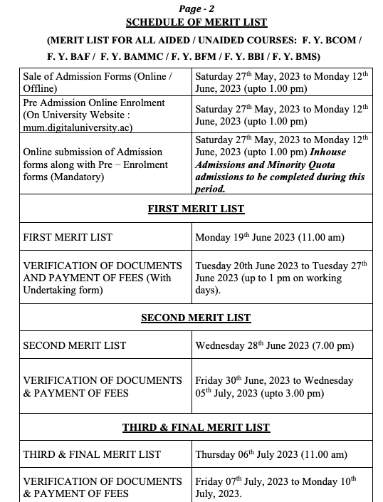 mmk college merit list publishing date for fy 2023-24 session