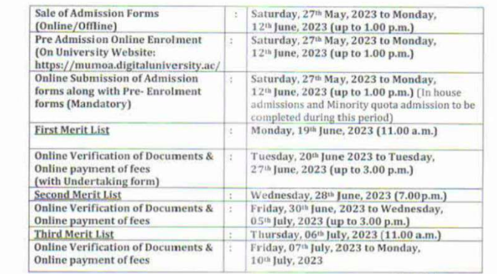 mumbai university admission notice 2023 schedule download pdf