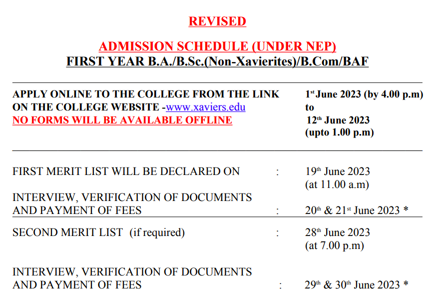 st xaviers college mumbai admission schedule 2023 merit list download date
