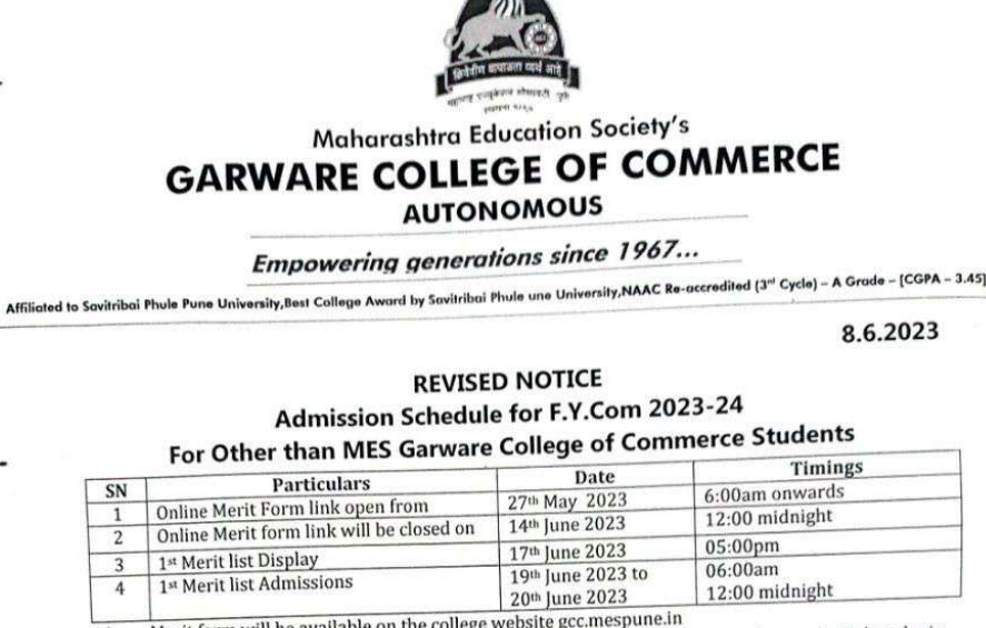 garware college merit list 2023 admission schedule