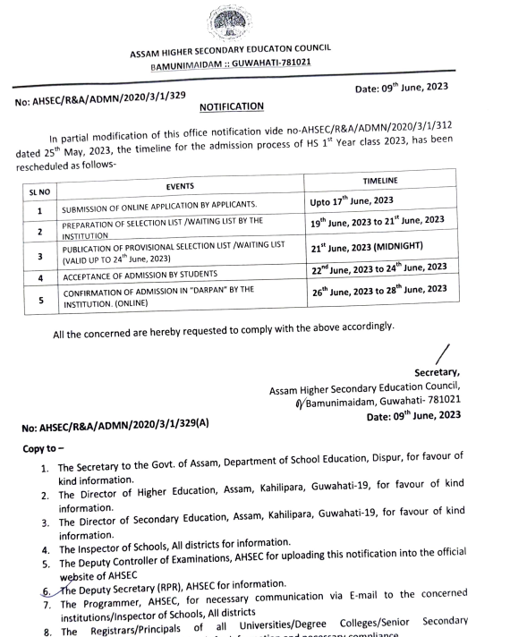 darpan admission hs 1st year schedule 2024