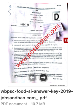 WBPSC food SI Question Paper 2019 download pdf