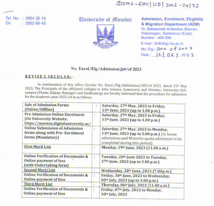 dalmia college admission schedule 2023 mumbai university notice