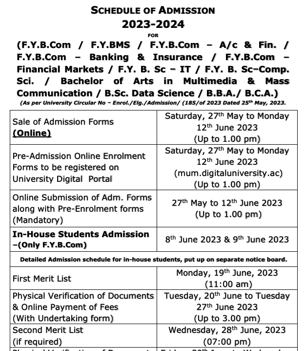 mulund college of commerce admission merit list schedule 2023 dates check online