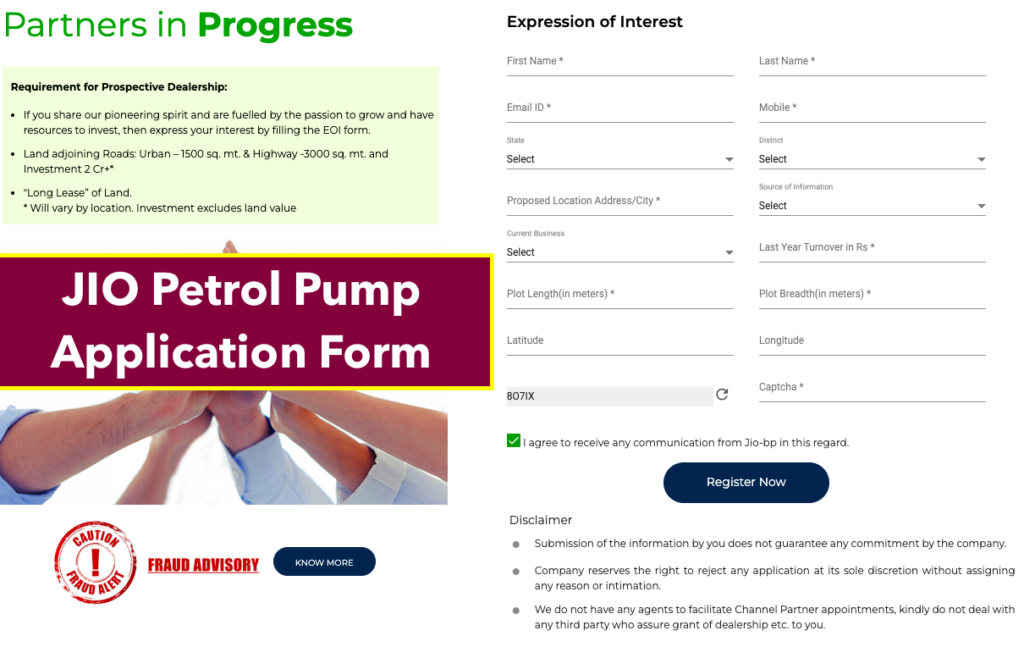 select the jio bp petrol pump online registration form