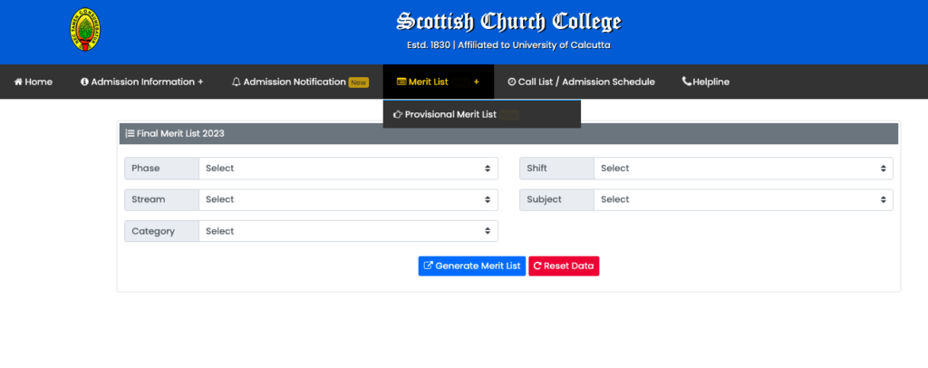 scottish church college admission final merit list 2023 download pdf