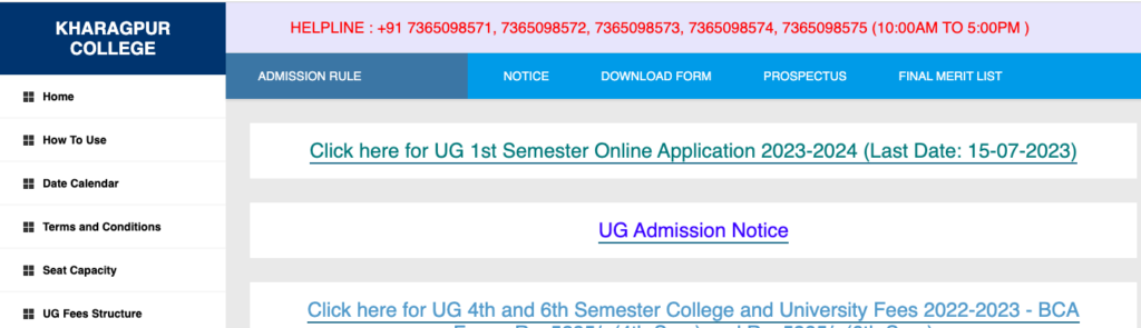 kharagpur college merit list notice 2023
