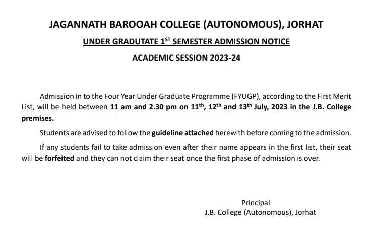 jb college online admission 2023 schedule notice jorhat
