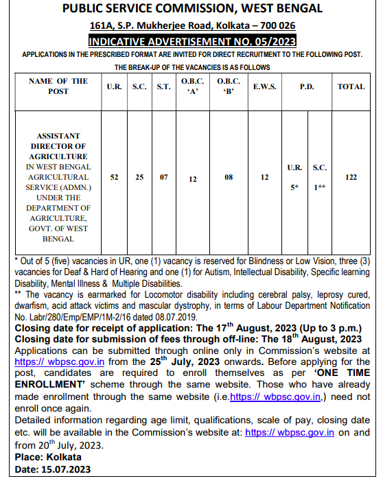 wbpsc assistant director of agriculture recruitment notification 2023 advertisement