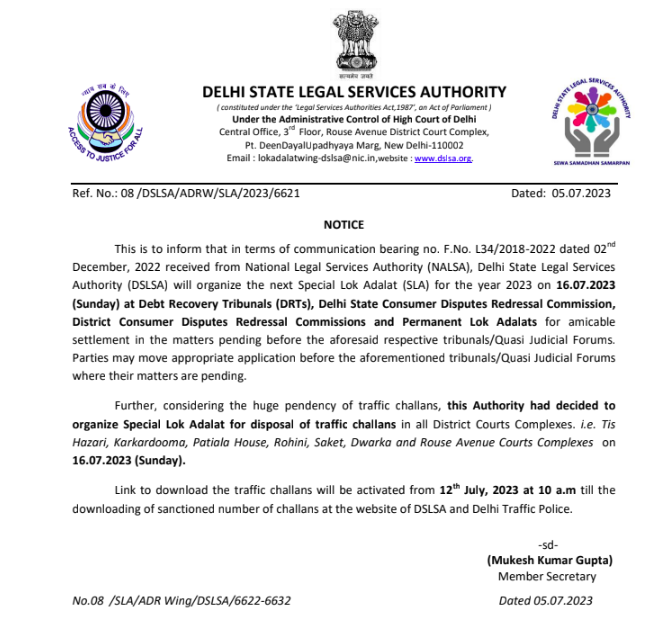 delhi traffic police lok adalat date postponement notice