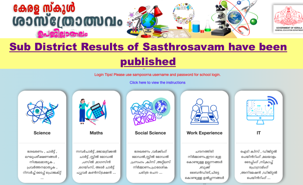 Sub District Sasthramela Results
