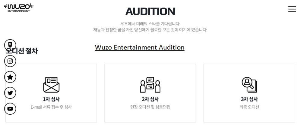wuzo.co.kr entertainment audition portal 2024 dates