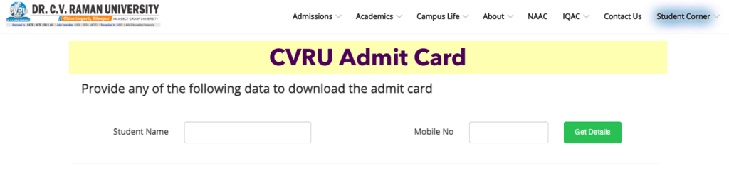 cvru admit card download online 2024
